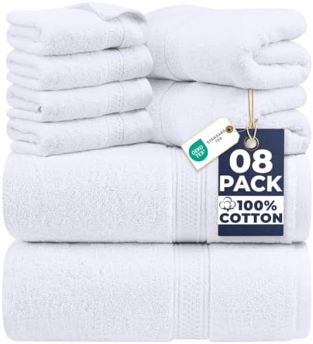 Utopia Towels 8 Piece Majestic Plush Luxury Towel Set, Cotton, White by UTOPIATOWELS