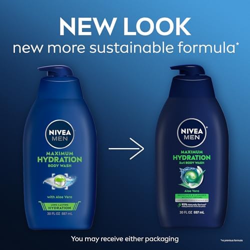 NIVEA MEN Maximum Hydration Body Wash for Dry Skin, Aloe Vera Enriched, 3-in-1 Moisturizing Body Wash, Face and Hair, Paraben Free, Vegan Formula, Bottle, 30 Fl Oz (Pack of 6) - Image 2