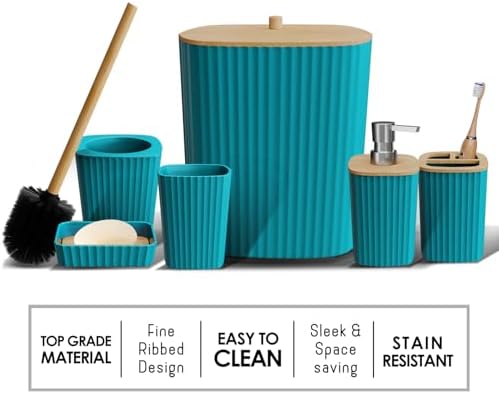 Clara Clark Bathroom Set - Teal Bathroom Accessories Set, 6PC Bathroom Accessory Set, Bathroom Sets with Bathroom Rugs, Toilet Brush, Trash Can & Soap Dispenser - Image 4