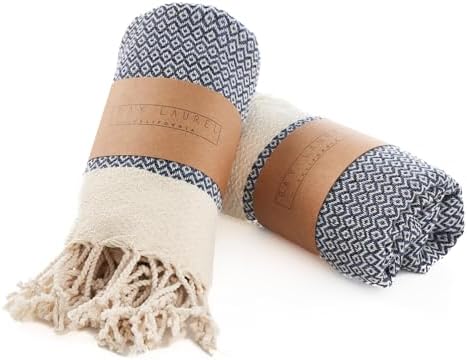 BAY LAUREL Turkish Hand Towel – Pack of 2 | Soft & Absorbent Decorative Towels for Bathroom, Hand, Face, Hair, Gym, Yoga, SPA, Kitchen & Tea | Boho Decor (Navy, Diamond 15x26 Inches (Set of 2) by BayLaurel