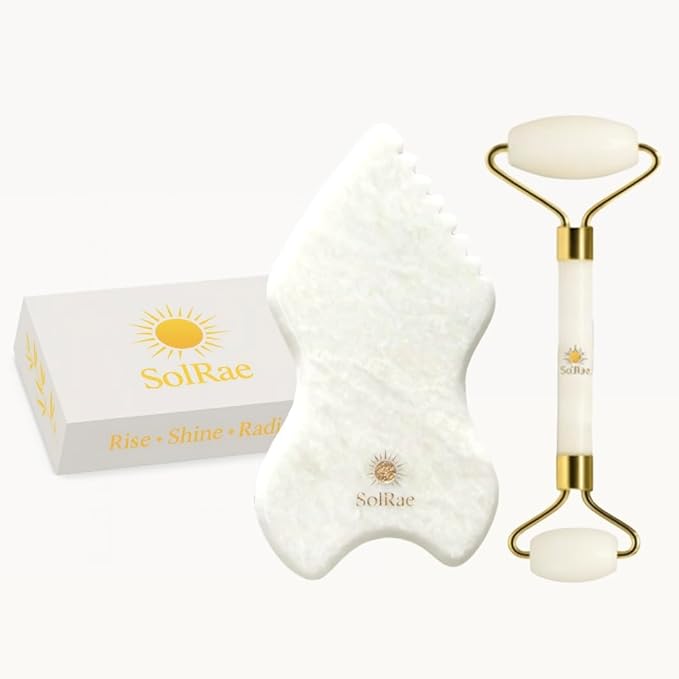 Gua Sha Bian Facial Stone With Jade Roller | Gua Sha Facial Tool Kit to Lift, Plump, Tone and Sculpt | Hand Crafted with 100% Authentic Bian Stone for Daily Use | Gifts for Women