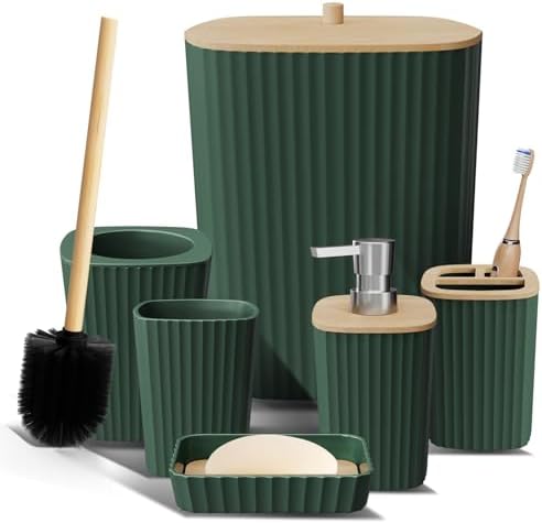 Clara Clark Bathroom Set - Hunter Green Bathroom Accessories Set, 6PC Bathroom Accessory Set, Bathroom Sets with Toilet Brush, Trash Can & Soap Dispenser by ClaraClark