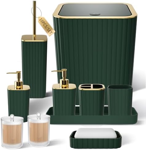 XLHOMO Bathroom Accessory Set - 10PC Gorgeous Green Bathroom Set by BetterbathroomwithXLHOME