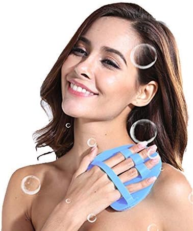 1 Pack Soft Silicone Shower Brush, Body & Face & Short Hair Wash, Bath Exfoliating Skin Massage Scrubber, Dry Skin Brushing Glove Loofah, Fit for Sensitive and All Kinds of Skin (Purple)