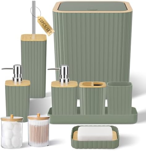 XLHOMO Bathroom Accessories Set - 10PC Elegant Sage Green Bathroom Set by BetterbathroomwithXLHOME