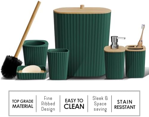 Clara Clark Bathroom Set - Hunter Green Bathroom Accessories Set, 6PC Bathroom Accessory Set, Bathroom Sets with Bathroom Rugs, Adhesive Corner Shower Caddy Hanging, Toilet Brush & Trash Can - Image 4