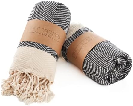 BAY LAUREL Turkish Hand Towel – Pack of 2 | Soft & Absorbent Decorative Towels for Bathroom, Hand, Face, Hair, Gym, Yoga, SPA, Kitchen & Tea | Boho Decor (Dark Gray, Herringbone 15x26 Inches(Set of 2) by BayLaurel