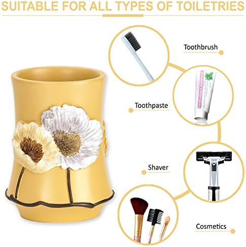 Zahari Home 4pc Poppy Fields Yellow Bathroom Accessories Set Hand Soap Dispenser, Tumbler, Tooth Brush Holder and Soap Dish Modern Contemporary Decor Complete Bathroom Sets with Shower Curtains - Image 5