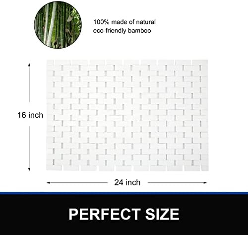 Bamboo Bath Mat Bathroom Rugs Floor Wood Shower Bathtub Waterproof Non Slip Accessories 16x24 Inch Easy to Clean, White, 1 pc - Image 5
