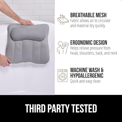 GORILLA GRIP Bath Pillow for Tub, 6 Strong Suction Cups, 4D Mesh, Gray - Image 6