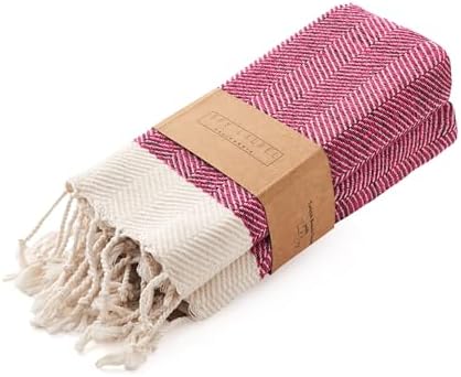 BAY LAUREL Turkish Hand Towel – Pack of 2 | Soft & Absorbent Decorative Towels for Bathroom, Hand, Face, Hair, Gym, Yoga, SPA, Kitchen & Tea | Boho Decor (Fuchsia, Herringbone 16X40 Inches (Set of 2) by BayLaurel