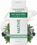 Native Clean Body Wash for Women and Men, Eucalyptus and Mint Scent, Gentle & pH-balanced for Sensitive Skin, Sulfate & Paraben Free Cleanser, Contains Plant-Based Ingredients, Cruelty-Free, 18 fl oz by Native