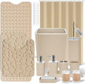 XLHOMO 26PC Bathroom Accessories Set - Gorgeous Bathroom Set, Beige Bathroom Accessory Set, Shower Curtain Set with Bathtub Mats for Shower Tub, Trash Can & Soap Dispenser by BetterbathroomwithXLHOME