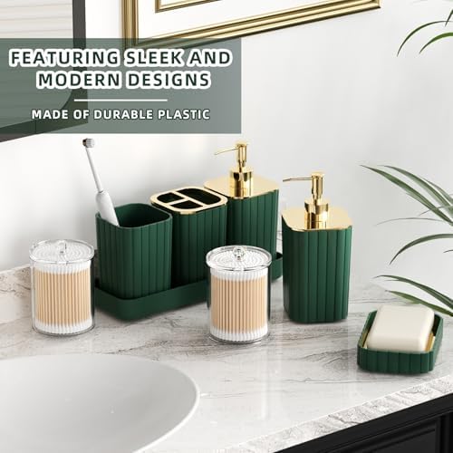 XLHOMO 26PC Bathroom Accessories Set - Gorgeous Green Bathroom Set, Bathroom Accessory Set, Shower Curtain Set with Bathtub Mats for Shower Tub, Trash Can & Soap Dispenser - Image 5