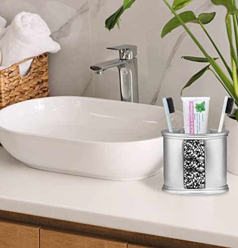 Zahari Home 4pc Sinatra Stylish Bathroom Accessories Set Liquid Soap Dispenser, Tumbler, Tooth Brush Holder and Soap Dish Modern Classic Luxury Decor Bling Mosaic Glass Silver Bathroom Accessories - Image 4