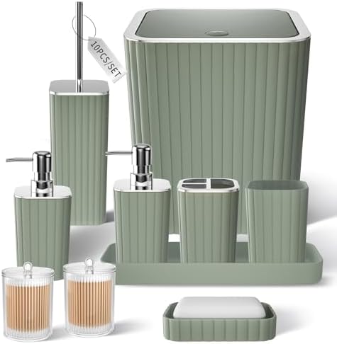 XLHOMO Bathroom Accessories Set - Gorgeous Sage Green Bathroom Set, 10PC by BetterbathroomwithXLHOME
