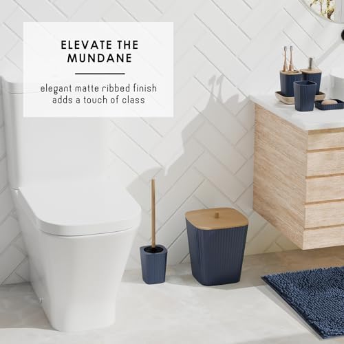 Clara Clark Bathroom Set - Navy Blue Bathroom Accessories Set, 6PC Bathroom Accessory Set, Bathroom Sets with Bathroom Rugs, Toilet Brush, Trash Can & Soap Dispenser - Image 7