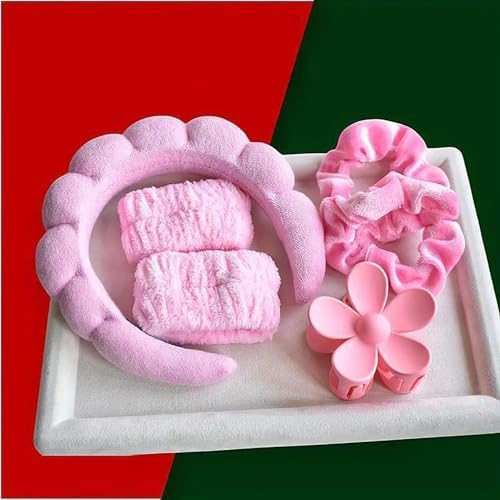 Spa Headband Set Washing and makeup sponge hair hoop suit bath towel cloth for cleaning the face or bath beam. (Pink, Average code) - Image 5