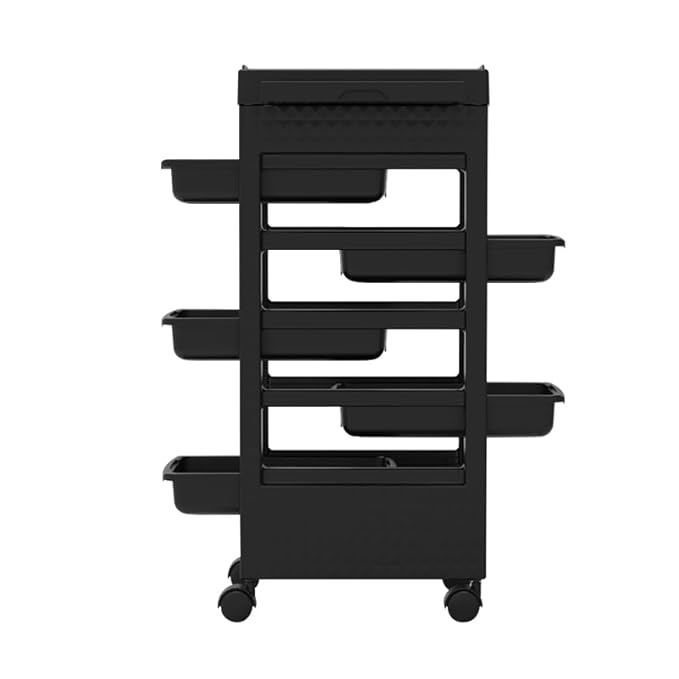 Salon Rolling Trolley on Wheels with 5 Drawers/Heat-Resistent Accessories/Stainless Steel Frame Storage Tool for Barbershop Beauty Spa and Hair Salon Beauty (Black-T27)