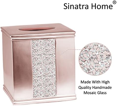 Zahari Home 2pc Sinatra Modern Bath Accessories Set Waste Basket & Tissue Box Modern Decorative Beautiful Designs Bathroom Decor Set for Home Blush Bathroom Set Mosaic Glass - Image 6