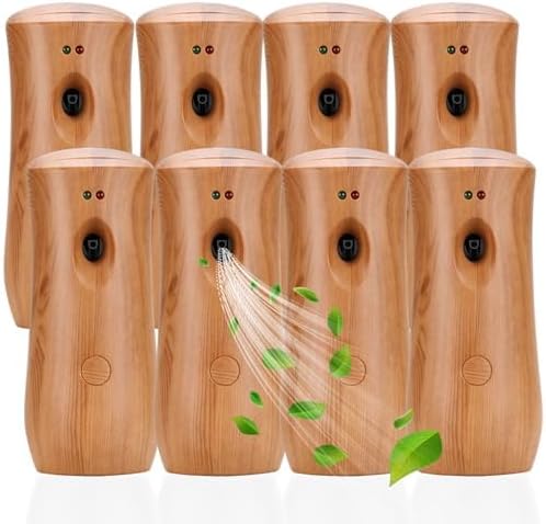 Automatic Air Freshener Spray Dispenser (8-Pack), Free Standing or Wall Mounted Adjustable Aromatherapy Machines for Home, Indoor, Bathrooms, Offices, Hotels and Commercial Places (Wood, 001)