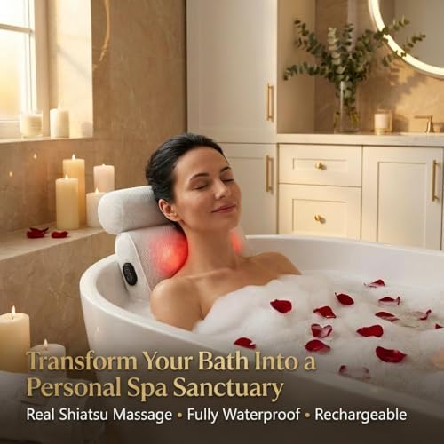 MONET Massaging Bath Pillow — Shiatsu Neck and Back Massager for Tub with 2 Speeds — IPX8 Waterproof Deep Kneading Comfort — 4 Massage Nodes USB-C Rechargeable — Spa Gift for Women — Fits All Tubs - Image 4