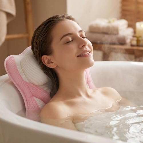 Pink White Bath Bathtub Pillows for Tub Head and Neck Pillow. by Kadiby