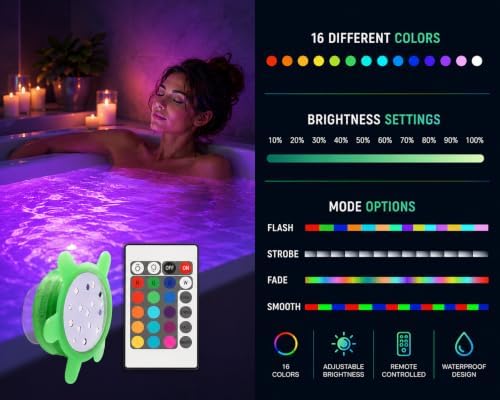 Underwater Remote Controlled LED Color Changing Light for Bathtub or spa - Battery Operated - Size 2.75 in. - Image 3