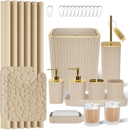 XLHOMO Bathroom Set - Bathroom Sets with Shower Curtain and Rugs, Beige by BetterbathroomwithXLHOME