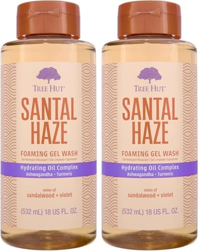 Tree Hut Santal Haze Foaming Gel Wash, Hydrating & Moisturizing Body Wash with Shea Butter & Nourishing Essential Oils, Daily Cleanser for Soft Smooth Skin, 18 fl oz (Pack of 2) by TreeHut