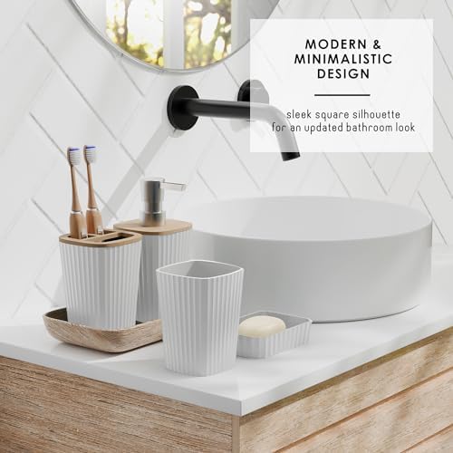 Clara Clark Bathroom Set - White Bathroom Accessories Set, 6PC Bathroom Accessory Set, Bathroom Sets with Toilet Brush, Trash Can & Soap Dispenser - Image 3