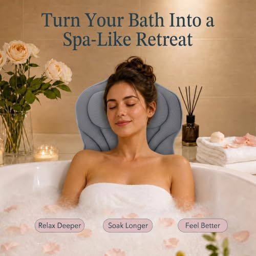 Bath Pillow for Tub 5D Air Mesh with 72 Silicone Suction Cups Grey - Image 7