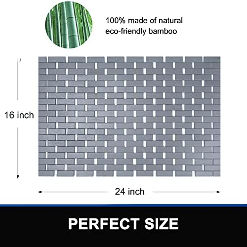 Bamboo Bath Mat Bathroom Rugs Floor Wood Shower Bathtub Waterproof Non Slip Grey Accessories 16x24 Inch Easy to Clean, 2 pcs - Image 5