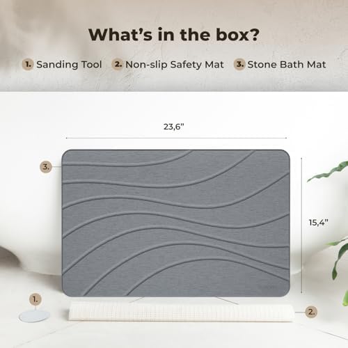 TOSORO - Stone Bath Mat Diatomaceous Earth Shower Mat Non-Slip Super Absorbent Diatomite Stone Bath Mats for Bathroom Floor Quick Drying Natural Easy to Clean (23.5 x 15) - Graphite - Image 6