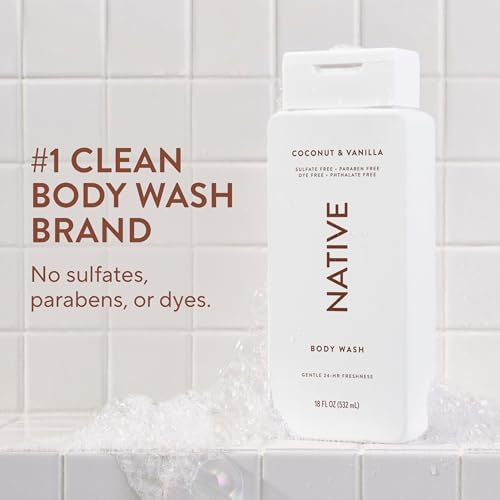 Native Clean Body Wash, Gentle & pH-balanced for Sensitive Skin, 24-Hr Freshness for Women & Men, Vegan & Cruelty-Free, Free of Sulfates, Parabens & Phthalates, Coconut & Vanilla, 18fl oz - Image 2