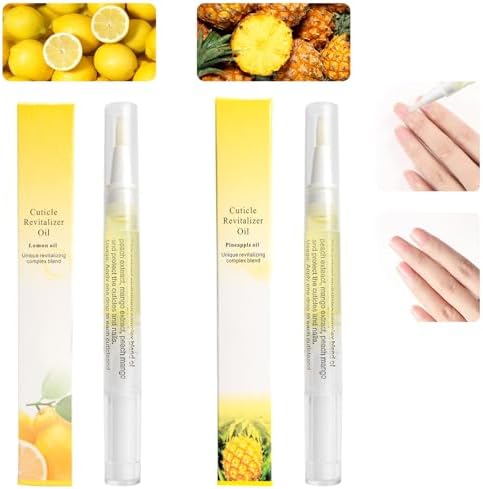Meschett 2PCS Cuticle Oil Pens for Nail Care,Cuticle Revitalizer Oil Pen with Soft Brush,Cuticle Oil to Prevent Nail Cracking and Dry (Pineapple & Lemon Flavor) by MESCHETT