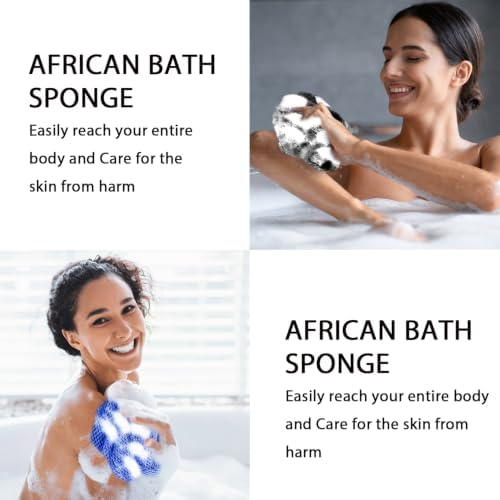 UJFQBH 3 Pieces African Net Sponge Authentic, Nylon Bath Scrubber Exfoliating Body Scrubber, Dries Quickly, and Gradually Transforms Rough Skin into Smooth Black, Blue, Purple - Image 4