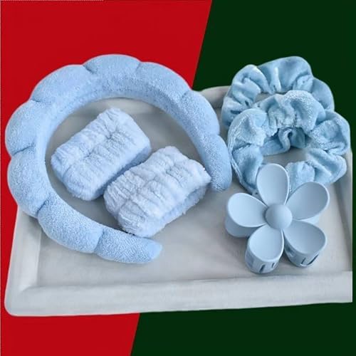 Spa Headband Set Washing and makeup sponge hair hoop suit bath towel cloth for cleaning the face or bath beam. (Blue, Average code) - Image 5