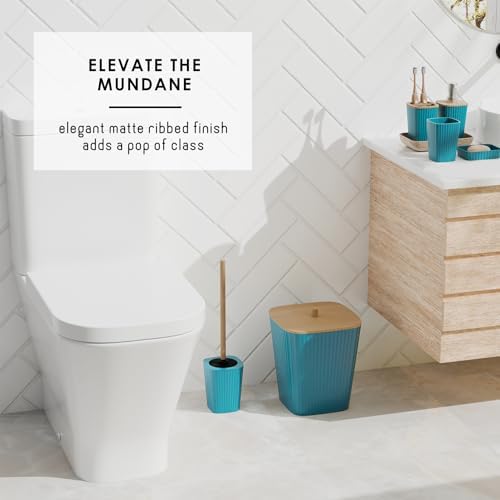 Clara Clark Bathroom Set - Teal Bathroom Accessories Set, 6PC Bathroom Accessory Set, Bathroom Sets with Toilet Brush, Trash Can & Soap Dispenser - Image 6