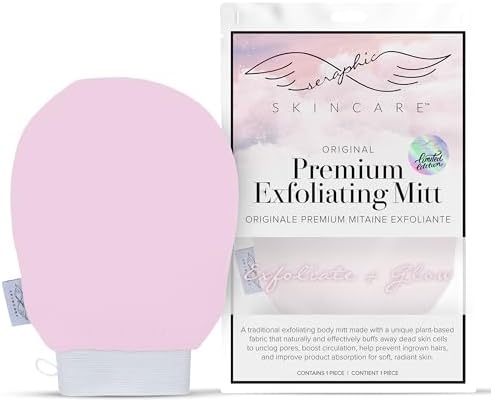 Pink Premium Exfoliating Mitt for Body 1pc, Exfoliating Glove & Scrubber by SeraphicSkincare