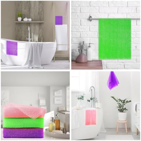 UJFQBH 3 Pieces African Bath Sponge African Net Long Net Bath Sponge Exfoliating Shower Body Scrubber Back Scrubber Skin Smoother,Great for Daily Use (Purple， Pink，Green) - Image 7