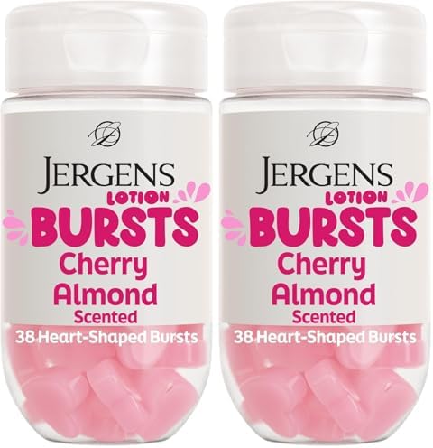 Jergens Cherry Almond Lotion Bursts, Squishy Heart-Shaped Moisturizer Bursts, Lotion Gifts for Teens, 38 Ct (Pack of 2) by Jergens