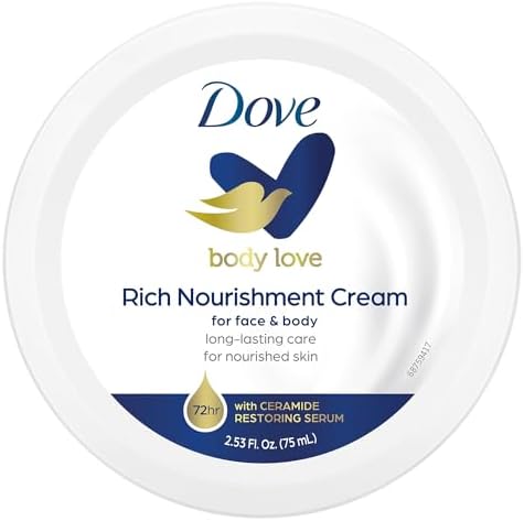 Dove Body Love Rich Nourishment Cream, Face, Hand & Body Lotion for Extremely Dry Skin, Fast-Absorbing 72-Hour Moisturizing Cream with Ceramide Serum, Travel Size, 2.53 Oz by Dove