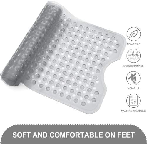 TEESHLY Upgrade Bath Tub and Shower Mats, Non Slip 40 x 16 Inch Extra Large Bathtub Mat, Machine Washable Bathmat with Drain Holes, Suction Cups for Bathroom Floor, Clear Gray - Image 4