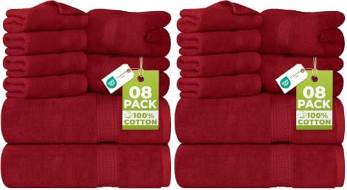 Utopia Towels 8 Piece Luxury Towel Set – Majestic Plush, Super Absorbent & Quicker-to-Dry, Thick 100% Ring Spun Cotton Towels for Bathroom, Spa & Hotel – 2 Bath, 2 Hand, 4 Washcloths,Red (Pack of 2) by UTOPIATOWELS