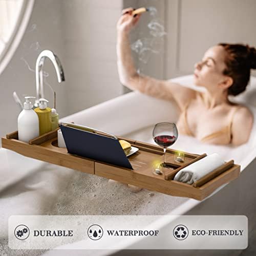 Bath Caddy Tray for Bathtub - Bamboo Adjustable Organizer Tray for Bathroom with Free Soap Dish Suitable for Luxury Spa or Reading(Walnut) - Image 5