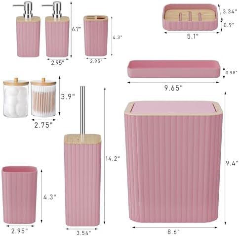 XLHOMO Bathroom Accessories Set - Elegant Pink Bathroom Set, 10PC Bathroom Accessory Set, Toilet Brush, Bathroom Trash Can - Image 4