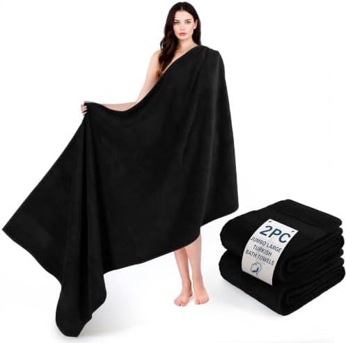 Cotton Paradise 100% Cotton Turkish Towel Set, Soft Absorbent Quick Dry, 2 Piece 35x70 Bath Sheet Set, Coal Black by UNITEDHOMETEXTILE