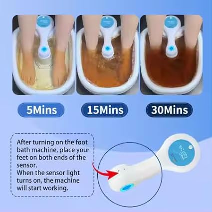 Ionic Foot Bath Detox Machine, Portable Pedicure Spa Bath Massager, Feet Soaking Tub for Home, Personal Relaxation & Cleanse Bio-Energizer, Includes 2 Arrays, 1 Acupoint Massage Roller & 2 Sea Salts