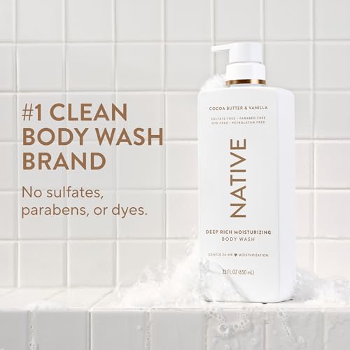 Native Moisturizing Body Wash, Clean & Gentle 24-Hour Hydration with Shea Butter, for Sensitive and Dry Skin, for Women & Men, Sulfate-free, Paraben-free, Cocoa Butter & Vanilla, 22 fl oz - Image 2